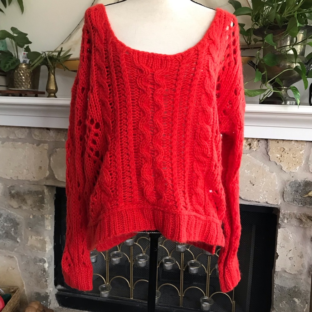 Free People Orange Red wildfire fluff knit sweater - Picture 4 of 8